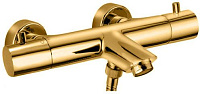 Смеситель для ванны и душа Paffoni Light LIQ022HGSP термостат, золото медовое браш
