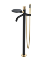 Смеситель для ванны напольный Boheme Stick 129-BG.2, черный матовый/золото