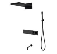 Душевая система с изливом Boheme Fusion термостат 131-2-B, черная матовая