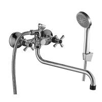 Смеситель Decoroom DR51045-Black двуручный универсальный с поворотным изливом 30см, черный/хром