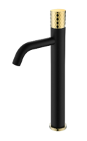 Смеситель для раковины высокий Boheme Stick 122-BG, черный матовый/золото