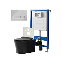 Сет: Инсталляция Point Элемент PN45120 + Клавиша Меркурий хром PN44831C + Унитаз Вега чёрн мат