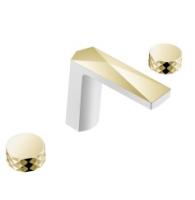 Смеситель для раковины на 3 отверстия Boheme Venturo 150-WG-DIAMOND белый/золото, ручка DIAMOND