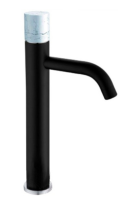 Смеситель для раковины высокий Boheme Stick 122-B-MR-W, черный/белый мрамор