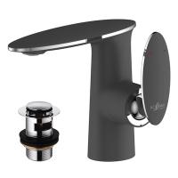 Смеситель Rossinka RS30-11B для умывальника одноручный (35мм) монолитный с донным клапаном, хром/чер