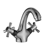 Смеситель Decoroom DR51011-Black двуручный для умывальника монолитный, черный/хром Смеситель Decoroom DR51011-Black двуручный для умывальника монолитный, черный/хром