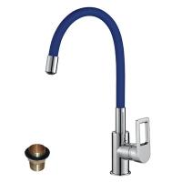 Смеситель одноручный (35 мм)  для кухни с гибким цветным изливом, хром/синий Смеситель одноручный (35 мм)  для кухни с гибким цветным изливом, хром/синий