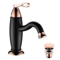 Смеситель Lemark Prime LM6106BRG для умывальника монолитный с донным клапаном, черный/розовое золото