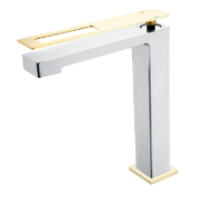 Смеситель для раковины высокий Boheme Q 142-CRG, хром/золото