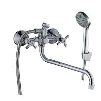 Смеситель Decoroom DR51045-White двуручный универсальный с поворотным изливом 30см, белый/хром Смеситель Decoroom DR51045-White двуручный универсальный с поворотным изливом 30см, белый/хром