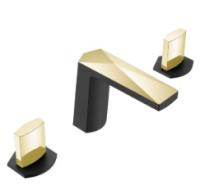 Смеситель для раковины на 3 отверстия Boheme Venturo 150-BG-ICE черный/золото, ручка ICE