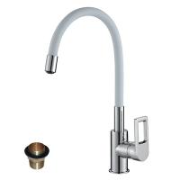 Смеситель одноручный (35 мм)  для кухни с гибким цветным изливом, хром/белый