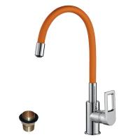 Смеситель одноручный (35 мм)  для кухни с гибким цветным изливом, хром/оранжевый Смеситель одноручный (35 мм)  для кухни с гибким цветным изливом, хром/оранжевый