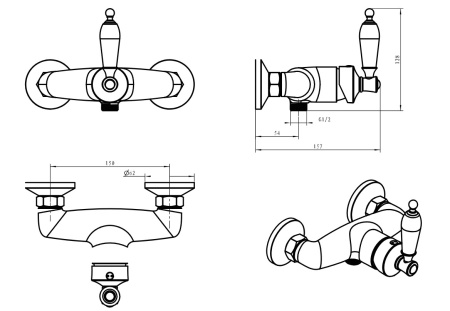 Фото смеситель для душа boheme vogue crystal 204-crst, бронза