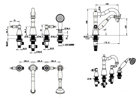 Фото смеситель на борт ванны boheme royal crystal 396-royal/crst, хром