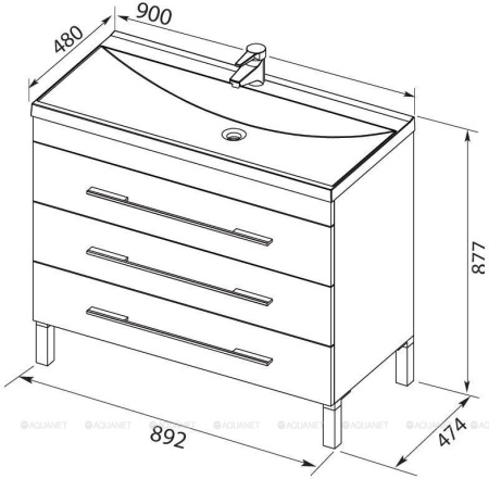 Фото тумба напольная с раковиной aquanet верона 90 белый (напольная 3 ящика)