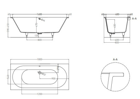 Фото ванна salini s-sense ornella 102312mrh 180*80 см, матовая покраска по ral снаружи