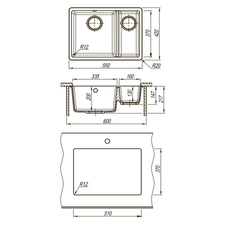 Фото мойка кухонная lemark sinara 550.2-u бежевый