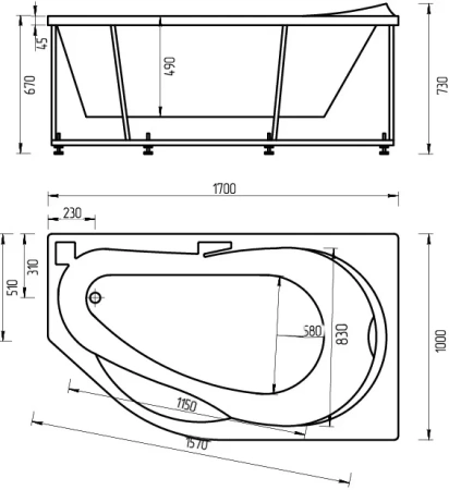 Фото акриловая ванна aquatek таурус правая 170*100 см, белая