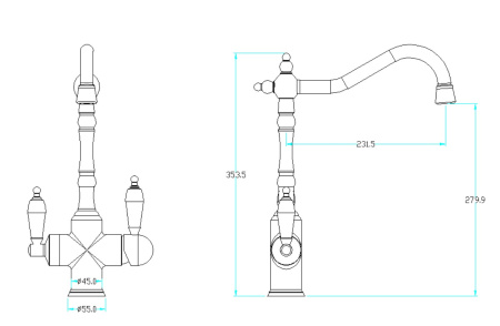 Фото смеситель для кухни под фильтр boheme tradizionale oro 112, золото