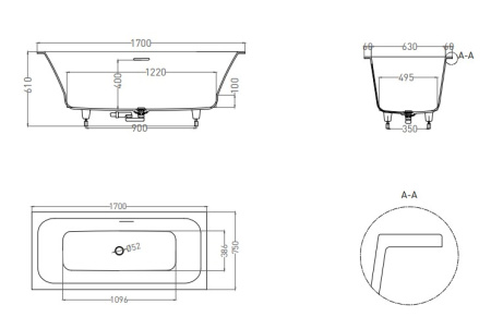 Фото ванна salini s-sense orlanda axis kit 103313mrf 170*75 см, матовая покраска по ral полностью