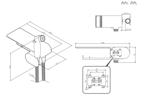 Фото смеситель с гигиеническим душем am.pm like f0202622 полка, черный матовый