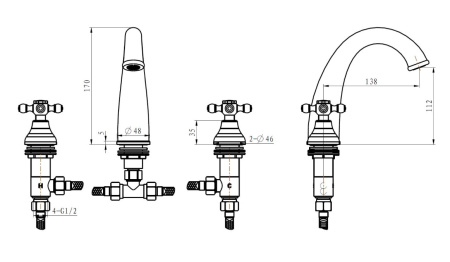 Фото смеситель для раковины на 3 отверстия boheme camelia 297-camelia, золото
