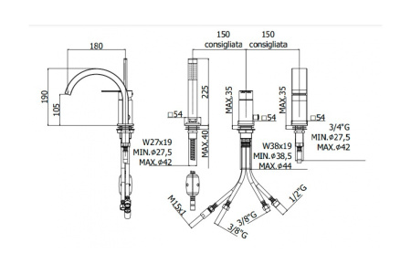 Фото смеситель на борт ванны paffoni ringo rin040lno, черный матовый