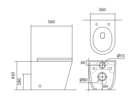 Фото унитаз напольный приставной безободковый aquatek вега aq1906-00 560*360*410 мм, горизонтальный выпуск, тонкое сиденье с механизмом плавного закрывания, крепеж