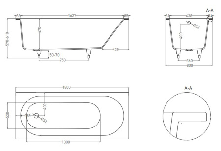 Фото ванна salini s-sense ornella 102312grf 180*80 см, глянец покраска по ral полностью