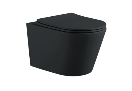 Фото унитаз подвесной безободковый aquatek вега aq1905-mb 525*360*320 мм, горизонтальный выпуск, черный матовый, тонкое сиденье с механизмом плавного закрывания, крепеж