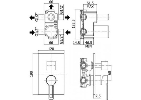 Фото встраиваемый смеситель для ванны и душа paffoni ringo rin019bo/m, белый матовый