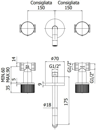 Фото смеситель для раковины paffoni jo jo003no встраиваемый в стену, черный матовый