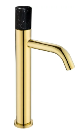 Фото смеситель для раковины высокий boheme stick122-g-mr-black, золото/черный мрамор