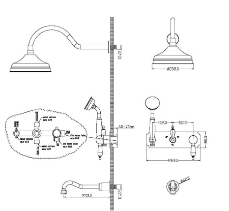 Фото душевая система с изливом bohemetradizionale oro 288, золото
