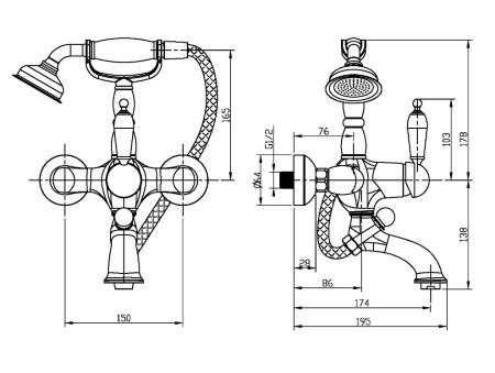 Фото смеситель для ванны boheme tradizionale nero 253, золото