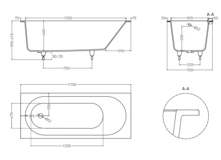 Фото ванна salini s-sense ornella 102313mrf 170*70 см, матовая покраска по ral полностью