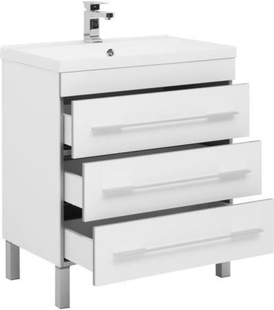 Фото тумба напольная с раковиной aquanet верона 75 белый, 3 ящика