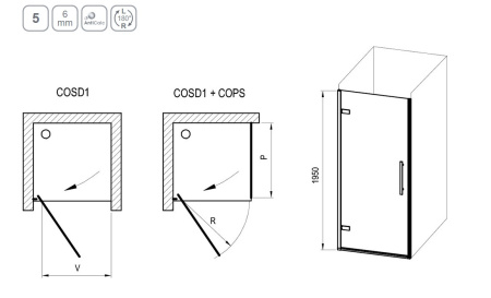Фото дверь в нишу ravak cool! 90*195 см x0vv70300z1, стекло прозрачное, профиль черный