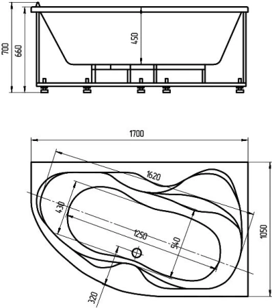 Фото акриловая ванна aquatek вега правая 170*105 см, белая