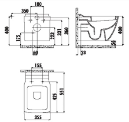 Фото унитаз подвесной с биде creavit trend tp324-00cb00e-0000, белый
