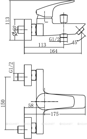 Фото смеситель для ванны с душем aquanet static black af330-20b, черный