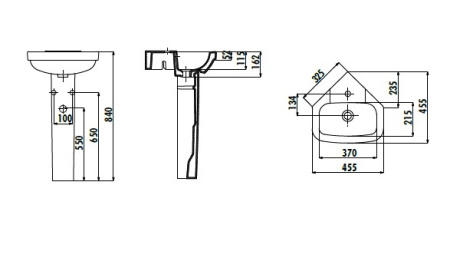Фото раковина угловая creavit corner vt145-00cb00e-0000 45*45 см, белая