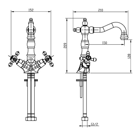 Фото смеситель для раковины высокий boheme tradizionale cromo 272, хром