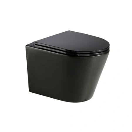 Фото унитаз подвесной безободковый aquame aqm2001mb сиденье микролифт, черный матовый