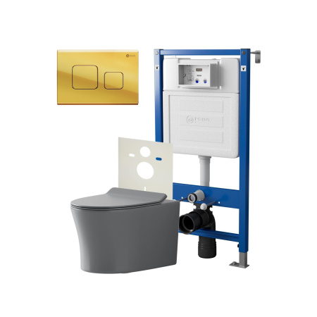 Фото сет: инсталляция point элемент pn45120 + клавиша афина золото pn44041g + унитаз вега сер мат