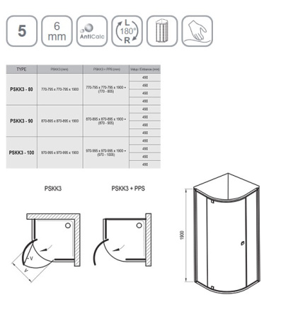 Фото душевой угол ravak pivot pskk3-80 37644300z1 80*80*190 см, профиль черный/стекло прозрачное