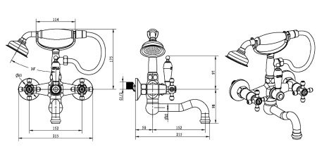 Фото смеситель для ванны boheme royal crystal 273-royal/crst black, хром