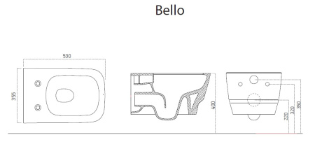 Фото унитаз подвесной с биде boheme bello 971-2-w, белый глянец