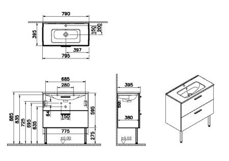 Фото тумба напольная с раковиной vitra mia 80 см 67273, золотой дуб